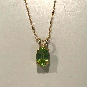 AUGUST BIRTHSTONE  PERIDOT 14 Karate Gold Necklace  18” long chain
